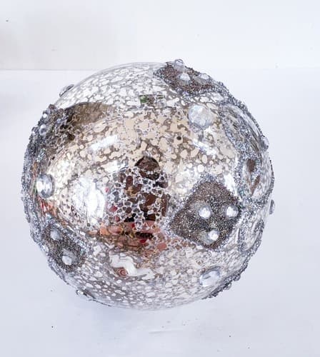 Vintage Mercury Silver Ice Mirror Glass Beaded Round Glass Christmas Ornament - Thumbnail 3