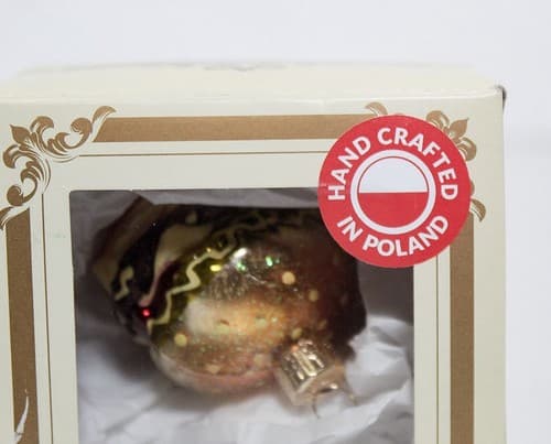 Vintage Poland Mouth Blown Hand Painted Cheeseburger Glass Christmas Ornament - Thumbnail 3