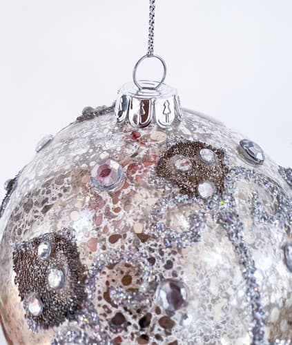 Vintage Mercury Silver Ice Mirror Glass Beaded Round Glass Christmas Ornament - Thumbnail 4