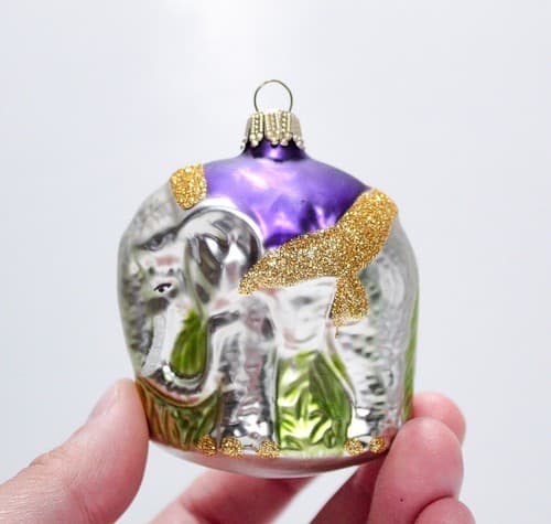 Vintage Germany Circus Elephant Glittered Glass Christmas Ornament - Thumbnail 2