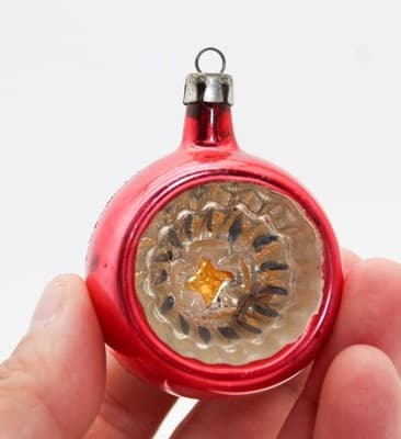 Vtg Poland Multicolor Indent Reflector Striped Mercury Glass Christmas Ornament - Thumbnail 4