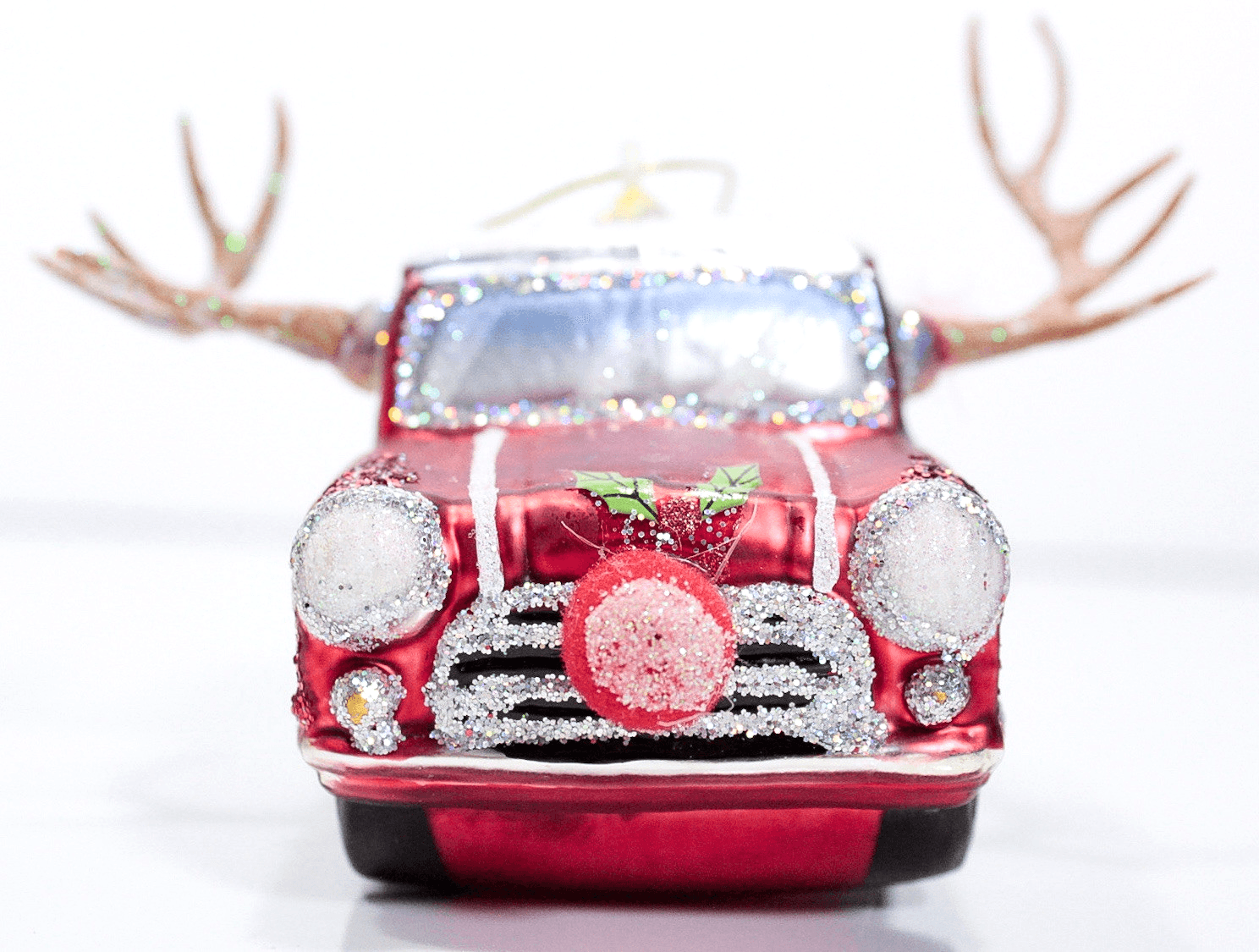 LIVING QUARTERS Rudolph Red Car Reindeer Glass Christmas Ornament - Thumbnail 2