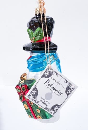 Retired Kurt S. Adler Polonaise Snowtown Greetings Snowman Glass Ornament w/ Box - Thumbnail 4