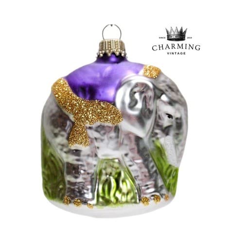 Vintage Germany Circus Elephant Glittered Glass Christmas Ornament - Image 1