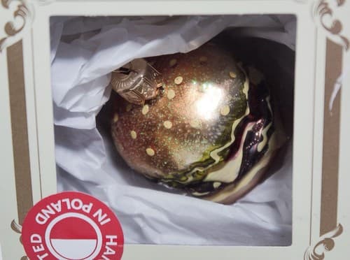 Vintage Poland Mouth Blown Hand Painted Cheeseburger Glass Christmas Ornament - Thumbnail 2