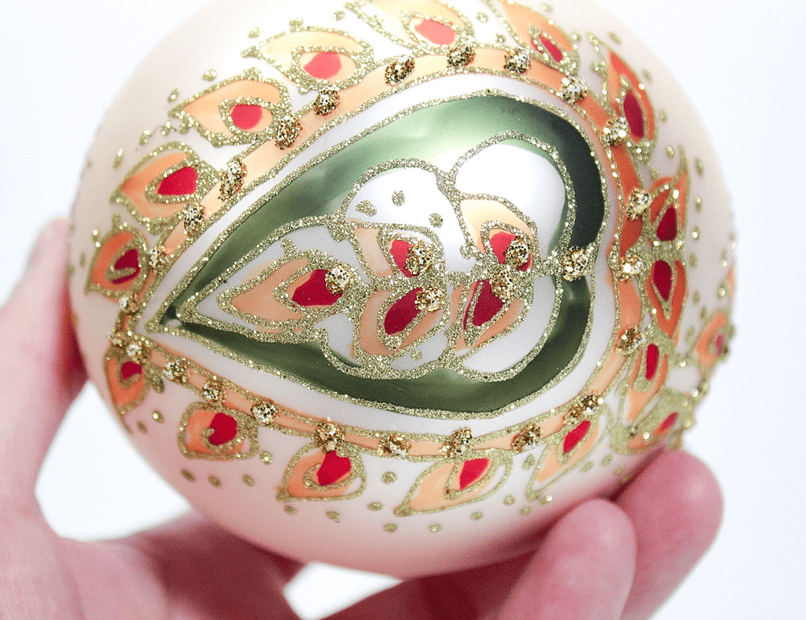 Large Jumbo Hand Decorated Gold Glittered Round Glass Christmas Ornament - Thumbnail 3