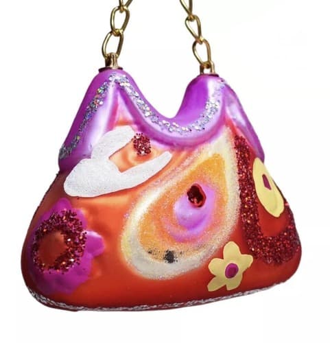 Vintage Retro Groovy Pink Floral Purse Hanging Glass Ornament - Image 1