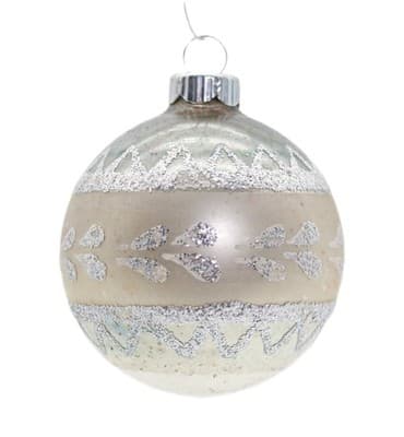 Vintage SHINY BRITE Beige Pastel Silver Mica Glass Christmas Ornament - Image 1