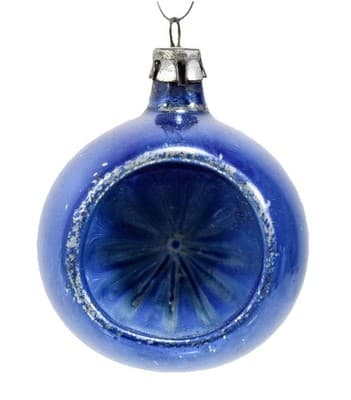 Vintage Poland Blue Mica Indent Reflector Glass Christmas Ornament - Image 1