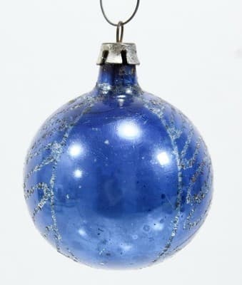 Vintage Poland Blue Mica Indent Reflector Glass Christmas Ornament - Thumbnail 3