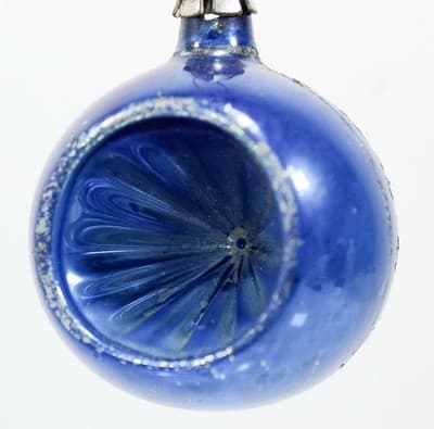 Vintage Poland Blue Mica Indent Reflector Glass Christmas Ornament - Thumbnail 2