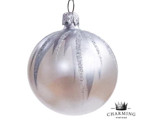 Vintage West Germany Round Blown Glass Matte Silver w/Glitter Christmas Ornament - Image 1