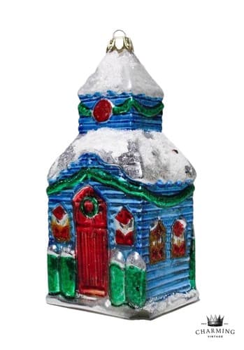 Vintage Santa's Best Glass Large Church Chapel Christmas Ornament - Image 1