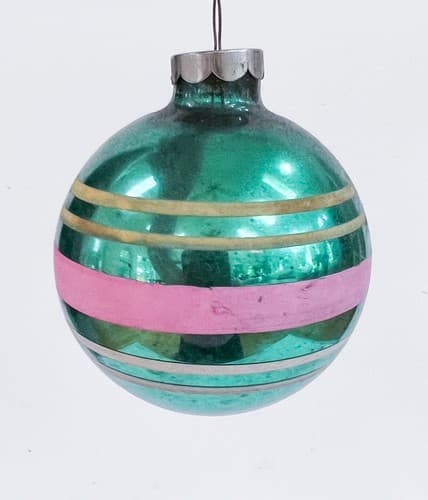 Vintage Mercury Striped Green Glass Hand Painted Christmas Ornament - Thumbnail 3
