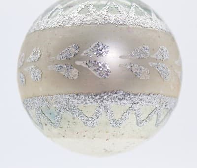 Vintage SHINY BRITE Beige Pastel Silver Mica Glass Christmas Ornament - Thumbnail 4