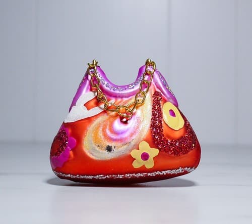 Vintage Retro Groovy Pink Floral Purse Hanging Glass Ornament - Thumbnail 4