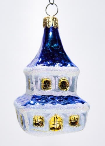 Vintage Italy Church Chapel Blue Frosted Glass Christmas Hanging Ornament - Thumbnail 4