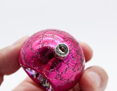 Vtg POLAND Mica Hot Pink Indent Reflector Teardrop Glass Christmas Ornament - Thumbnail 5