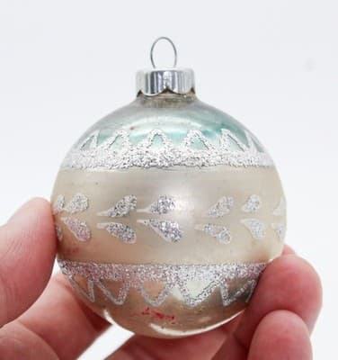 Vintage SHINY BRITE Beige Pastel Silver Mica Glass Christmas Ornament - Thumbnail 2