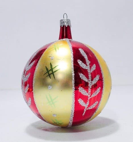 VTG Santa Land Red Yellow Silver and Green Hand Painted Glass Christmas Ornament - Image 1