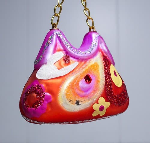 Vintage Retro Groovy Pink Floral Purse Hanging Glass Ornament - Thumbnail 5