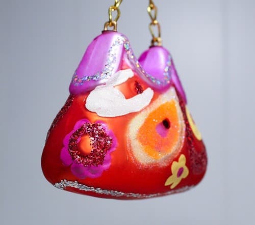 Vintage Retro Groovy Pink Floral Purse Hanging Glass Ornament - Thumbnail 2