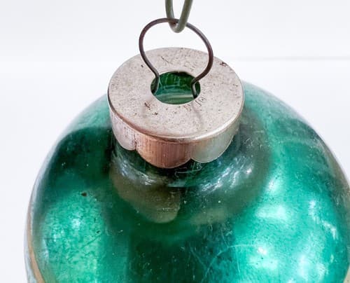 Vintage Mercury Striped Green Glass Hand Painted Christmas Ornament - Thumbnail 5