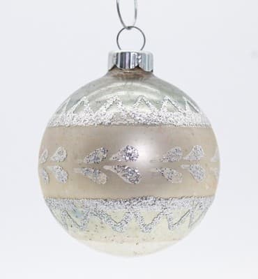 Vintage SHINY BRITE Beige Pastel Silver Mica Glass Christmas Ornament - Thumbnail 5