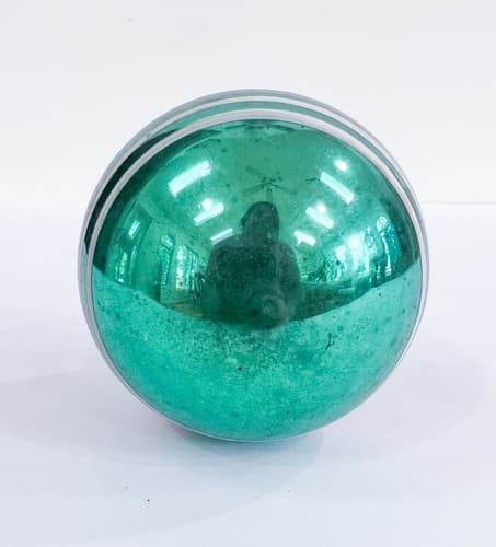 Vintage Mercury Striped Green Glass Hand Painted Christmas Ornament - Thumbnail 4
