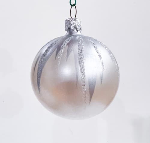 Vintage West Germany Round Blown Glass Matte Silver w/Glitter Christmas Ornament - Thumbnail 5