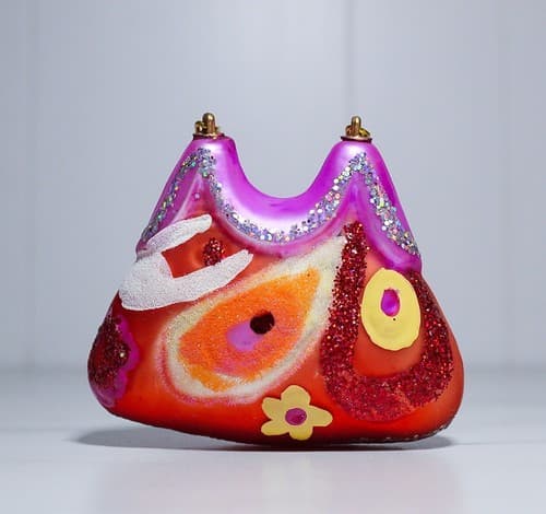 Vintage Retro Groovy Pink Floral Purse Hanging Glass Ornament - Thumbnail 3