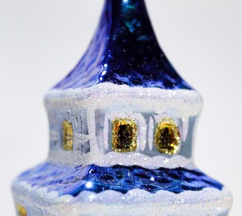 Vintage Italy Church Chapel Blue Frosted Glass Christmas Hanging Ornament - Thumbnail 2