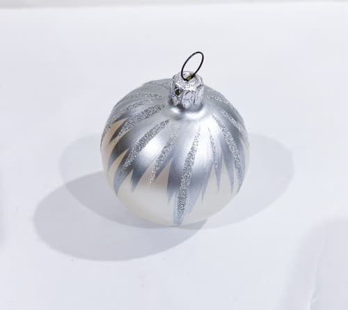 Vintage West Germany Round Blown Glass Matte Silver w/Glitter Christmas Ornament - Thumbnail 2