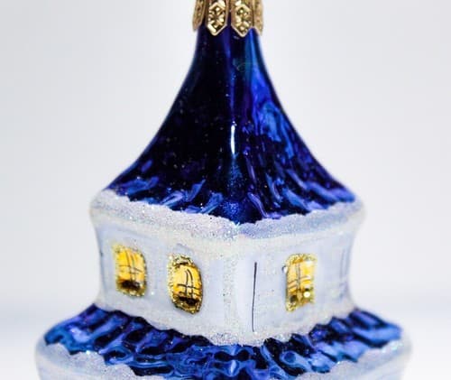 Vintage Italy Church Chapel Blue Frosted Glass Christmas Hanging Ornament - Thumbnail 3