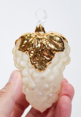 Vintage Hand Painted Gold White Grape Cluster Bunch Glass Christmas Ornament - Thumbnail 2
