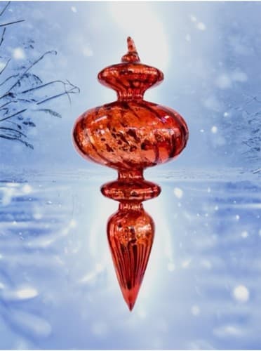 Vintage Bronze Color Teardrop Finial Blown Glass Christmas Ornament - Image 1