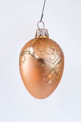 Vintage Gold Glitter Designed Blown Glass Egg Shaped Christmas Ornament - Thumbnail 3