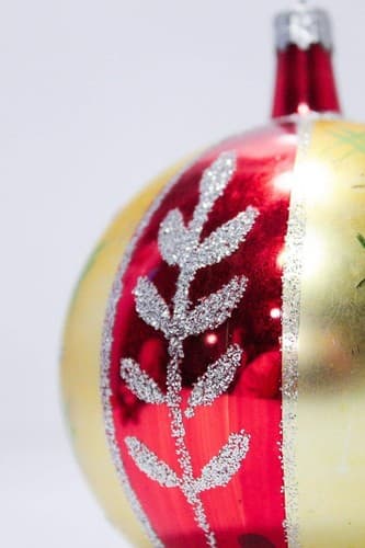 VTG Santa Land Red Yellow Silver and Green Hand Painted Glass Christmas Ornament - Thumbnail 3