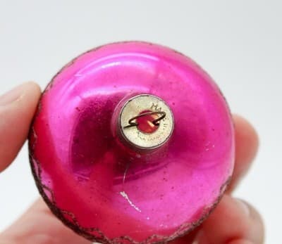 Vintage SHINY BRITE U.S.A. Mica Ornate Hot Pink Ball Glass Christmas Ornament - Thumbnail 3