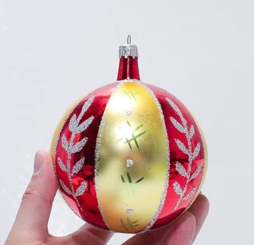 VTG Santa Land Red Yellow Silver and Green Hand Painted Glass Christmas Ornament - Thumbnail 2