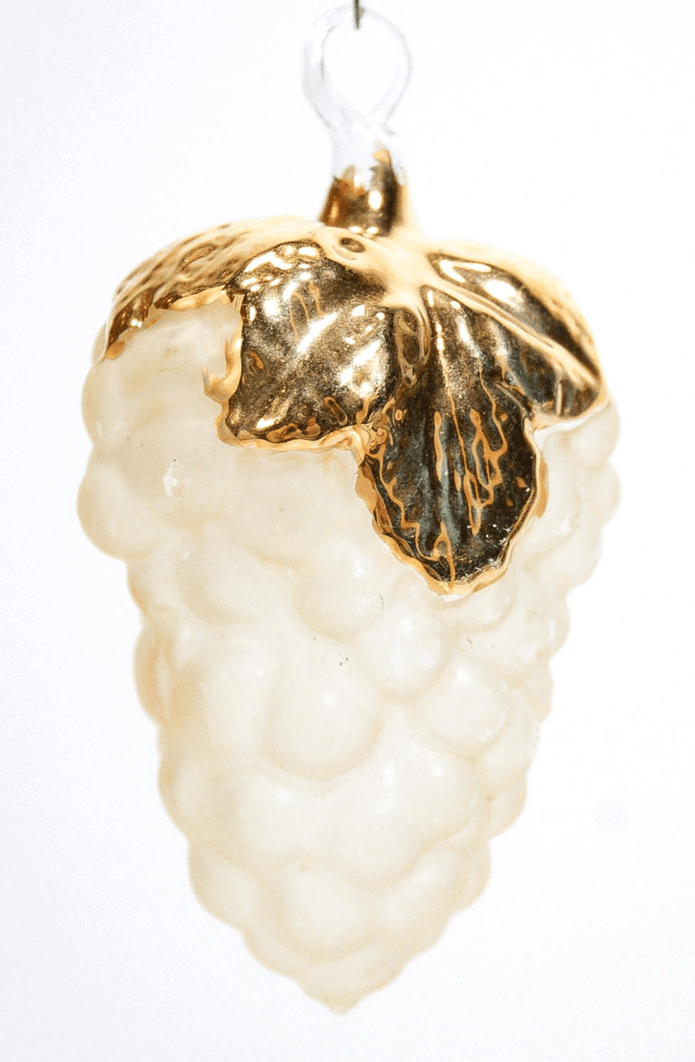 Vintage Hand Painted Gold White Grape Cluster Bunch Glass Christmas Ornament - Image 1