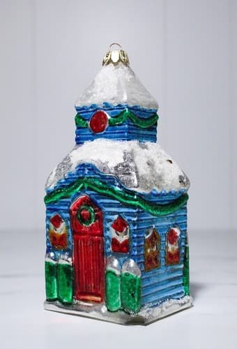 Vintage Santa's Best Glass Large Church Chapel Christmas Ornament - Thumbnail 2