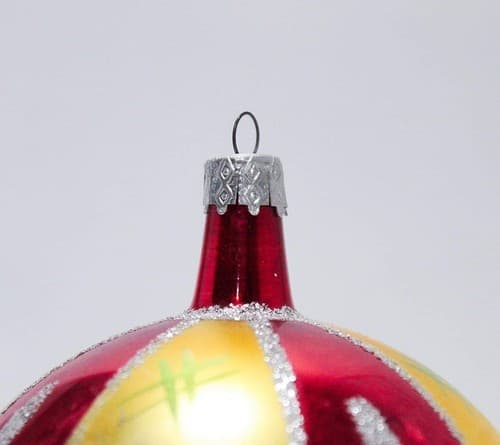 VTG Santa Land Red Yellow Silver and Green Hand Painted Glass Christmas Ornament - Thumbnail 4