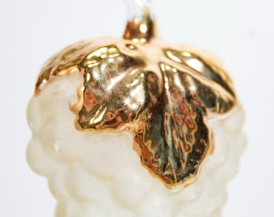 Vintage Hand Painted Gold White Grape Cluster Bunch Glass Christmas Ornament - Thumbnail 3