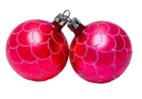 2 Vintage German Fish Scale Design Red Glass Christmas Ornament - Image 1