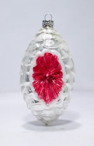 Vintage Red and Silver Glass Pinecone Motif Reflector Christmas Ornament - Thumbnail 6