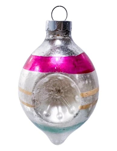 Vintage Oval Striped Blow Glass Indent Christmas Ornament Made in USA - Image 1