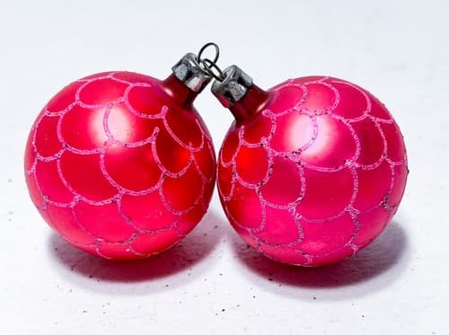 2 Vintage German Fish Scale Design Red Glass Christmas Ornament - Thumbnail 3