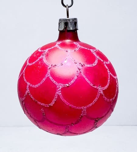 2 Vintage German Fish Scale Design Red Glass Christmas Ornament - Thumbnail 2