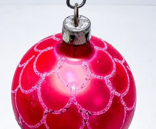 2 Vintage German Fish Scale Design Red Glass Christmas Ornament - Thumbnail 5